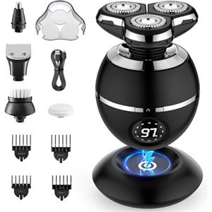 ETENTOUS Rasoio Elettrico Barba,Rasoio Capelli Uomo 5 In 1- Rasoio Elettrico uomo Impermeabile IPX7 Con 3 Testine Rotanti, Wet & Dry Per Uomo Con Display LED E Accessori Di Bellezza.