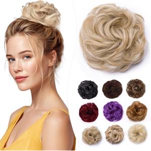 Elailite Chignon Facile Per Capelli Finto Biondo Sabbia/Biondo Chiaro, Ciambella Parrucca Coda Corta Accessori Donna Extension Per Capelli Ricci 35g