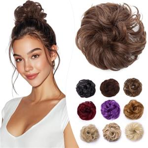Elailite Chignon Facile Per Capelli Finto Marrone Scuro mix Biondo Chiaro, Ciambella Parrucca Coda Corta Accessori Donna Extension Per Capelli Ricci 35g