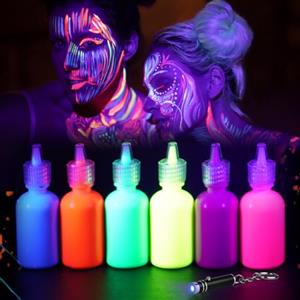 LOPHE Trucchi Neon, 6 Colori Trucco Luce UV Pittura Viso Fluorescente, Pittura UV Corpo con Luce Viola, UV Body Painting Neon Corpo per Pancia Incinta, Festa, Halloween, Carnevale