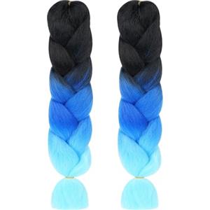 Aomig Allungato Intrecciare, 2pz Parrucca Estension dei Capelli Resistenti ai Calore, Parrucca Rasta per Crochet Twist Intrecciare i Capelli Africane Extension, Nero-Blu Royal-Azzurro