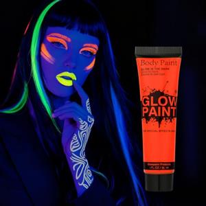 AOOWU Glow in Dark Face & Body Paint, 25ml Pittura per Viso Lavabile, Trucco per Bambini Neon, Sicuro Body Painting per Trucco Halloween, Mardi Gras, Trucco da Party#Rosso
