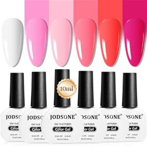 JODSONE 10ml 6 Colori Rosso Rosa smalti semipermanenti per unghie Tutte le stagioni Soak off U V Lampada Gel Manicure Set per Nail Art Asciugatura rapida e lunga durata Regali di San Valentino per Lei
