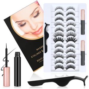 LOPHE Ciglia Finte Magnetiche, 12 Paia Ciglia Magnetiche con 2 Eyeliner Magnetico, Riutilizzabile Kit Ciglia Finte, Naturali e Lunga Durata di Effetto 3D