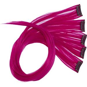 CAISHA 60cm 5 Parti Colorato Ciocca Meches Clip In Extension Extension Per Capelli Lisci Capelli Lunghi Parrucchino Fucsia BST112