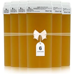 Dermawax Ricarica Ceretta Rullo Miele 6x100ml - Cartucce Cera Roll-On Universali per Depilazione Professionale con Strisce Depilatorie - Refill per Scaldacera (non incluso) - Made in Italy