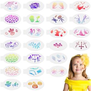URAQT Stencil per Tatuaggi, 24 Pezzi Stencil di Pittura del Viso, Temporanei, Modello Riutilizzabile per Il Trucco per Bambini e Adulti, Halloween, Party, Set di Halloween
