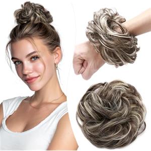 Elailite Chignon Facile Per Capelli Finto #6Ah613 Castano/Biondo Chiaro, Ciambella Parrucca Coda Corta Accessori Donna Extension Per Capelli Ricci 35g