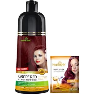 Herbishh Hair Color Shampoo per capelli grigi - Colora i capelli in pochi minuti - Colore a lunga durata - 500 ml - Colore per capelli 3 in 1 - Senza ammoniaca (rosso uva)