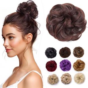 Elailite Chignon Facile Per Capelli Finto #2A33 Nero Naturale Ombreggiato Marrone Scuro Rossiccio, Ciambella Parrucca Coda Corta Accessori Donna Extension Per Capelli Ricci 35g