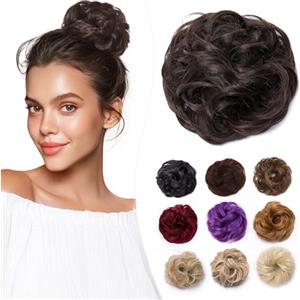 Elailite Chignon Facile Per Capelli Finto Marrone Cioccolato, Ciambella Parrucca Coda Corta Accessori Donna Forcine Protesi Topper Toupet Ferma Extension Per Capelli Ricci 35g