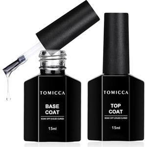 TOMICCA Base Coat Top Coat UV Set di smalto per unghie, 2 x 15 ML No Wipe Top Coat Gel, finitura lucida Base Coat & Top Coat Soak-Off UV/LED smalto per unghie gel per Nail Art e design delle unghie