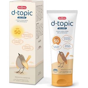 Buona d-topic Solare Crema Solare 50 Bambini 100 ml Protezione Solare Neonato per Pelle Sensibile e Delicata, Filtri 100% Minerali, Resistente All'Acqua, Senza Filtri Chimici, Effetto Invisibile