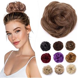 Elailite Chignon Facile Per Capelli Finto Castano Chiaro, Ciambella Parrucca Coda Corta Accessori Donna Forcine Protesi Topper Toupet Ferma Extension Per Capelli Ricci 35g