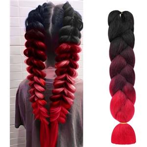Aomig Allungato Intrecciare, Parrucca Estension dei Capelli Resistenti ai Calore, Parrucca Rasta per Crochet Twist Intrecciare i Capelli Africane Extension, Nero-Bordeaux-Rosso