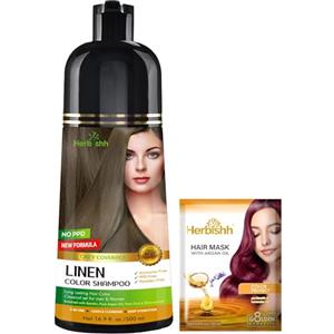 Herbishh Hair Color Shampoo per capelli grigi - Colora i capelli in pochi minuti - Colore a lunga durata - 500 ml - Colore per capelli 3 in 1 - Senza ammoniaca (lino)