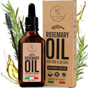 MatiLab Olio di Rosmarino per Capelli, Stimola la Crescita e Previene la Caduta, Rinforzante con Lino e Biotina, Nutre il Cuoio Capelluto Secco, Infoltisce Ciglia e Sopracciglia, Made in Italy 100%