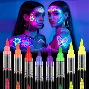LOPHE Fluorescenti Matite Trucco per Viso e Corpo, 8 Colori Lavabile UV Fluorescente Colorato Neon Kit, Pittura Corpo Sicuro e Non Tossico per Feste, Cosplay, Halloween e Natale(B)