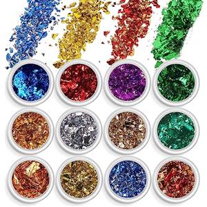 AOOWU Paillettes Unghie, 12 Colori Glitter Unghie Paillettes Polvere Kit Polvere Glitterata, Brillantini Unghie Olografico Porporina Polver Decorazioni Nail per DIY Viso Corpo Occhi(17#Lamina)