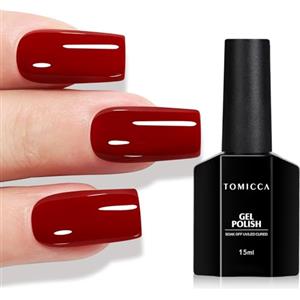 TOMICCA - Smalto gel UV per unghie colore rosso nude, 15 ml, smalto per unghie per lampada UV o LED, per manicure, colore rosso scuro