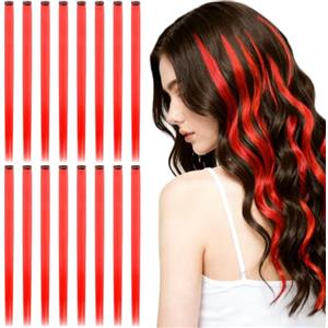 AOOSA 16 Pezzi Extension Capelli Colorati Con Clip, 55 cm Hair Extensions, Extension Capelli Clip per Bambini Ragazze Donne Cosplay Festival Feste Halloween