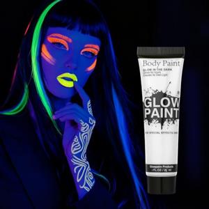 AOOWU Glow in Dark Face & Body Paint, 25ml Pittura per Viso Lavabile, Trucco per Bambini Neon, Sicuro Body Painting per Trucco Halloween, Mardi Gras, Trucco da Party#Bianco