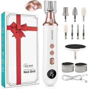JODSONE Set Manicure Elettrico, Set professionale Pedicure Ricaricabile USB con 7 punte di ricambio LED a 15 marce, multifunzione ricaricabile senza fili, punta per unghie dei piedi, oro rosa
