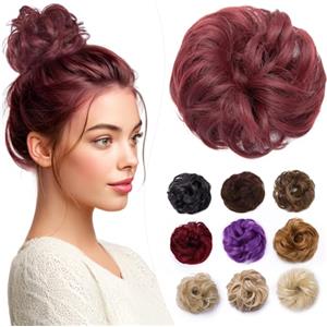 Elailite Chignon Facile Per Capelli Finto Rosso Vino, Ciambella Parrucca Coda Corta Accessori Donna Forcine Protesi Topper Toupet Ferma Extension Per Capelli Ricci 35g
