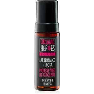 Organic Heroes | Mousse Detergente Viso Bio con Acido Ialuronico e Acqua di Rosa - Idratante, Lenitiva e Illuminante, Ideale per Pelle Secca e Sensibile, 150 ml