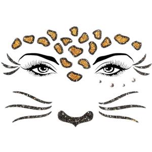 Alaoo Tatuaggi Temporanei Per Bambini, Adesivi glitterati per bambini, Adesivi Tatuaggi Temporanei per il Viso di Animale, Adatto per il trucco di Halloween, carnevale, festa di compleanno(leopardo)