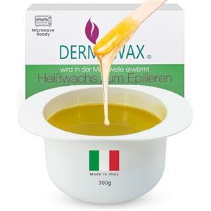 Dermawax 300 grammi Vaso di Cera Depilatoria a Caldo- Riscaldamento in microonde Con Spatula- Senza strisce Waxing- Ceretta Brasiliana- per uomo e donna