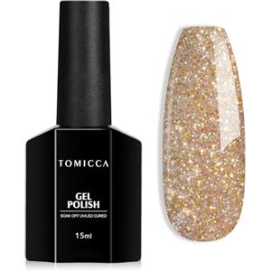 TOMICCA Smalto semipermanente Natale glitterato oro, 15 ml, smalto gel UV semipermanente per autunno inverno glitter nail art gel oro soak off UV LED smalto gel manicure