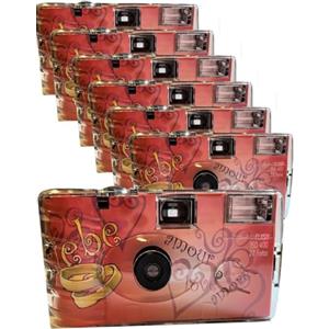 PHOTO PORST - 7 fotocamere usa e getta, edizione Amore & Love con cuori, con flash, batterie e film (confezione da 7, 27 scatti)