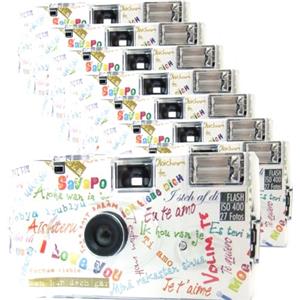 PHOTO PORST 8 X 1A PHOTO PORST Fotocamera usa e getta Edition I Mog Di in bianco, multicolore, con flash, batterie e pellicola (8 pezzi, 27 scatti)
