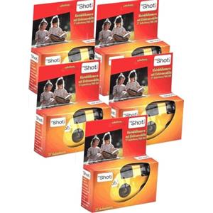 PHOTO PORST 5 X 1A Photo PORST Fotocamera usa e getta, per matrimoni, feste, edizione Topshot in rosso/arancione (27 foto, con flash e batterie, confezione da 5)