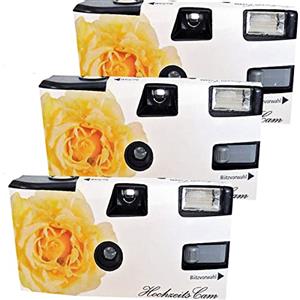 PHOTO PORST 3 X 1A PHOTO PORST - Fotocamera usa e getta, edizione rosa nuziale, con flash, batterie e pellicola (confezione da 3 pezzi, 27 scatti)