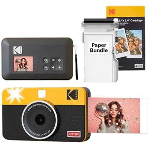 KODAK Mini Shot 2 Retro Regalo di Natale 4PASS 2-in-1 Fotocamera istantanea e stampante fotografica (5,3 x 8,6 cm) + 8 Fogli inclusi + confezione da 30 fogli, giallo