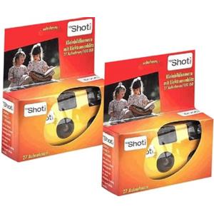 PHOTO PORST 2 X 1A Photo PORST Fotocamera usa e getta, per matrimoni, feste, edizione Topshot in rosso/arancione (27 foto, con flash e batterie, confezione da 2)