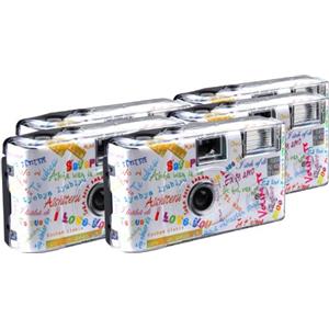 TopShot - Fotocamera usa e getta "I Love You", 27 foto, flash, confezione da 5