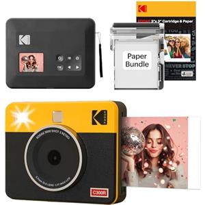 KODAK Mini Shot 3 Retro Regalo di Natale 4PASS 2-in-1 Fotocamera istantanea e stampante fotografica portatile (7,6 x 7,6 cm) + 8 fogli inclusi + confezione con 30 fogli, giallo