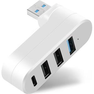 AXFEE 4-Porta USB 3.0 Hub, 90°/180° Rotatable, Splitter Hub(2 USB 2.0 + USB3.0+Type-C), Adattatore Dati Ad Alta Velocità per PC e Laptop, MacBook, Chiavetta USB, Stampante, Tastiera, Mouse - Bianco