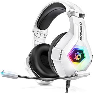 Ozeino Cuffie Gaming con Microfono Morbido, Suono Surround Chiaro, Cuffie Regolabili Leggere e Comode, Cuffie per PS5 PS4 PC Xbox One/X/S Switch Tablet con Luce RGB