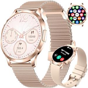 HIRREO Orologio intelligente da donna, 7,9 mm, sottile, 1,32", HD, AMOLED, elegante smartwatch in oro rosa, per iOS Android, ciclo mestruale, monitoraggio della salute, 100+ modalità sportive