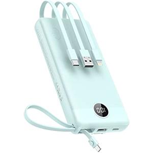 VEEKTOMX Power Bank 20000mAh Powerbank con Cavi Integrati Caricatore Portatile USB C Batteria Esterna con 5 Uscite e 2 Ingressi Compatibile con iPhone (20000mAh-Blu)