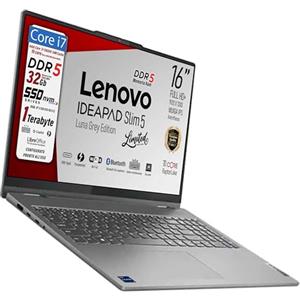 Lenovo, pc portatile Notebook, i7 13620H 13Th, DDR5 32Gb, Display WUXGA 16" IPS FHD+, SSD 1Tb (2 X 512Gb), Wi-Fi 6, Bt, USB Thunderbolt, Tastiera retroilluminata, Win11 Pro, Pronto all'Uso