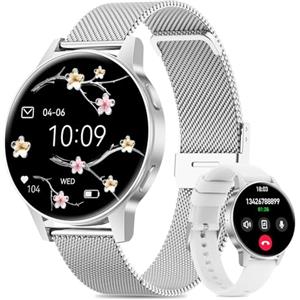 Miecgth 2025 Smartwatch Donna con SIRI/ET/HR, 1.27" TFT Orologio Donna con Chiamate Cardiofrequenzimetro Ciclo Mestruale IP68 24H Sonno Caloria Fitness Tracker per Android & iOS (Argento)