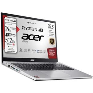 acer, notebook Portatile, Ryzen7 5700u, fino a 4,3 Ghz, Ram 16Gb, SSD PCI Nvme da 512Gb, Display Led 15,6" FHD, 4 usb, wi-fi 6, lan, bt, hdmi Win11, Preconfigurato, garanzia Italia