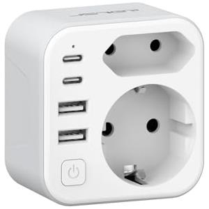 JSVER Adattatore Universale da Viaggio,Adattatore universale da Viaggio,Adattatore da Viaggio AU con 2 USB-C& 2 USB-A Adattatore per presa per Australia,Cina,Nuova Zelanda, Argentina(Bianco)