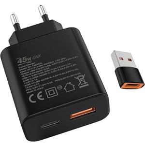 Samneer 45W USB tipo C Caricabatterie veloce 18W USB tipo A Adattatore Per:Samsung Galaxy S25 S24 S23 S22 S21 S20 A56 A55 A54 Veloce Telefono cellulareSpina di ricarica USB C Rapido Alimentator Lightning