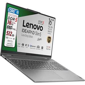 Lenovo Ideapad slim5, pc portatile Notebook, i5 13420H 13Th, DDR5 16 Gb, Display WUXGA 16" IPS FHD+, SSD da 512Gb, Wi-Fi 6, Bt, USB Thunderbolt, Tastiera retroilluminata, Win11 Pro, Pronto all'Uso